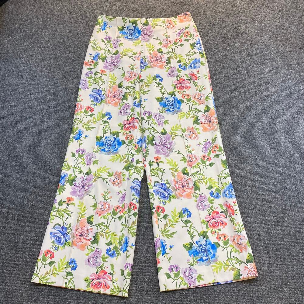 Alice + Olivia Lorinda High Waisted Cropped Cream Floral Trousers Pants Womens 4